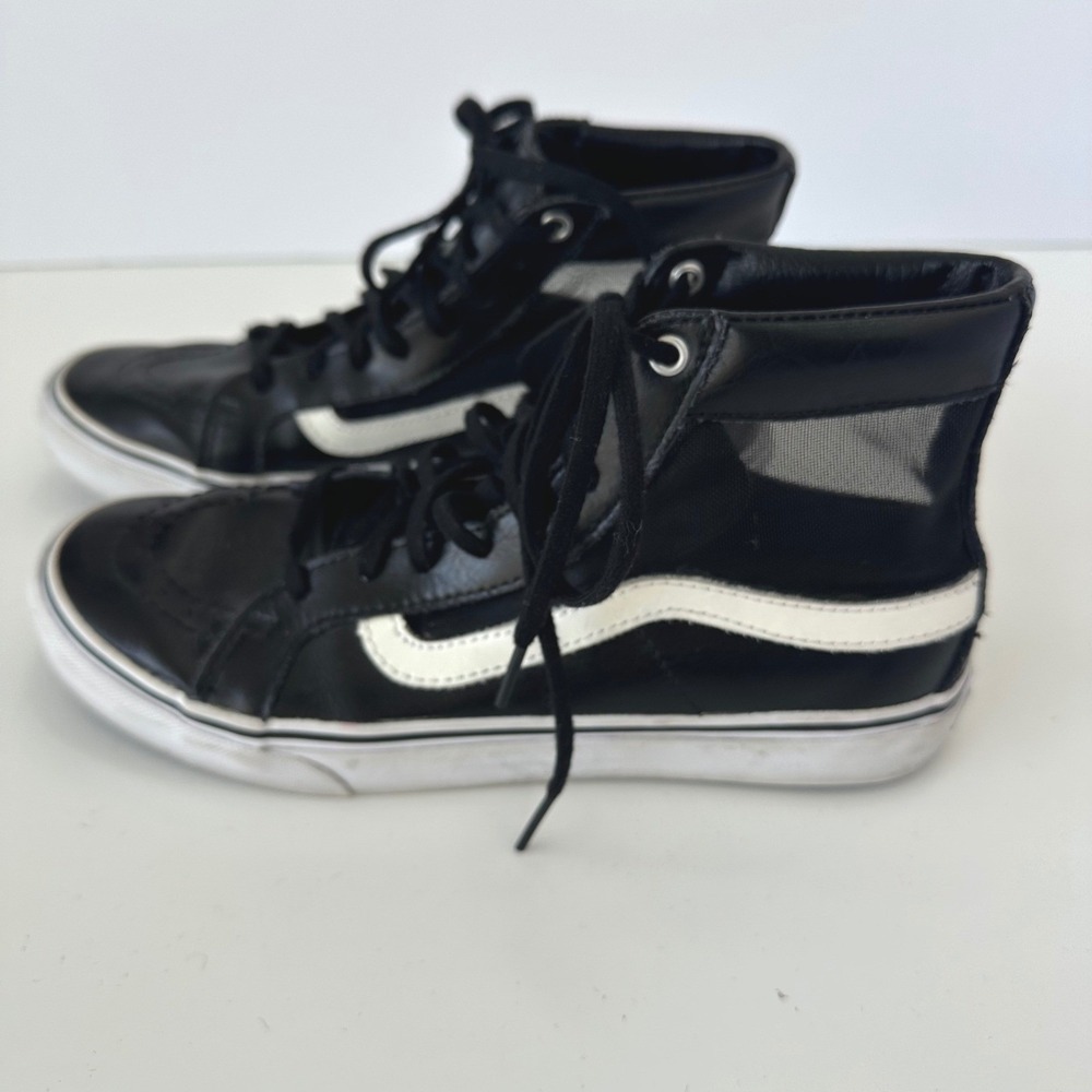 Vans SK8-Hi High Top Sneakers Black White Mesh Women 8.5 Mens 7 Skater Grunge